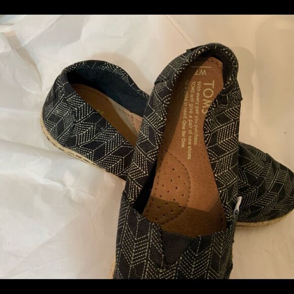 TOMS Women’s Deconstructed Alpargata Black & Tan Chevron Espadrilles Size 7 - Picture 8 of 13